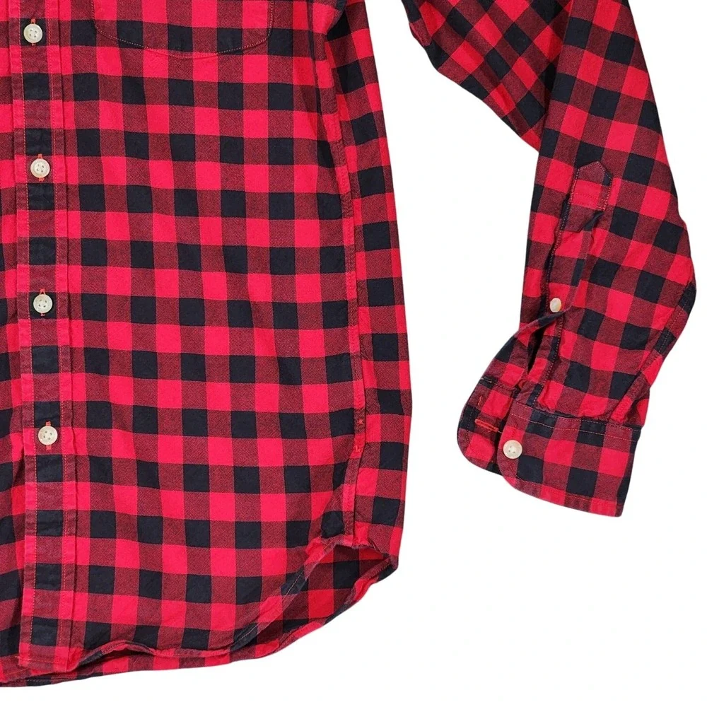 J Crew Oxford Button Down Shirt sz XS Men Buffalo Plaid Red Black‎ Cotton 36x27